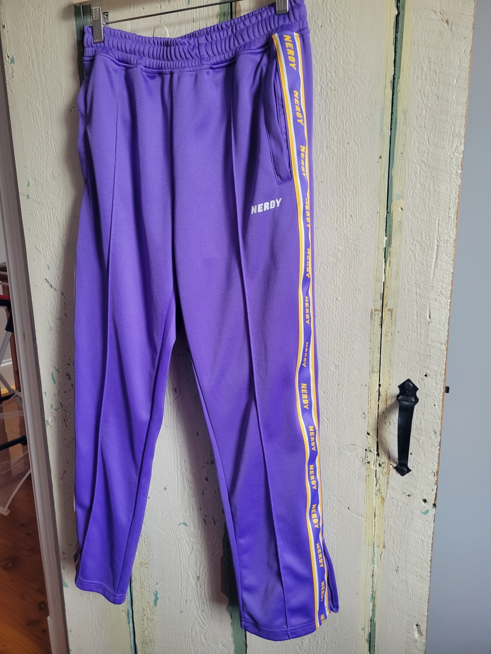NERDY Purple Track Pants with Yellow Side Tape And Zippered Ankles